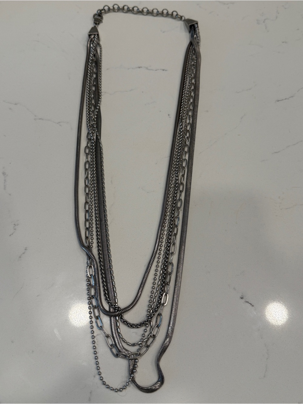 Layered Multi-Chain Silver Necklace